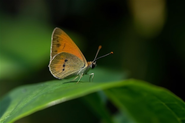 Primo piano di una farfalla su una foglia verde Contenuti generati dall'intelligenza artificiale