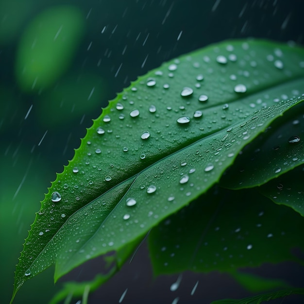 primo piano di una foglia verde con sfondo sfocato