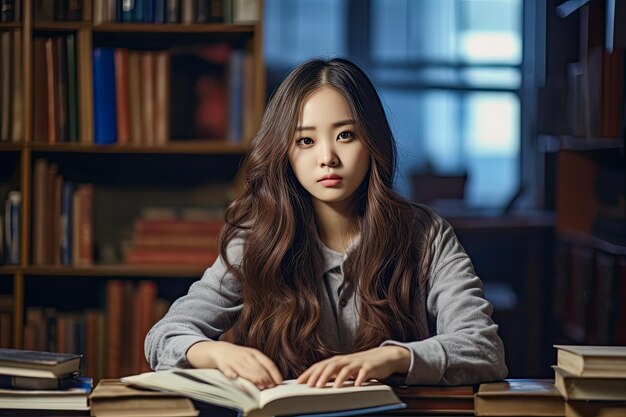 Primo piano di una giovane studentessa coreana IA generativa