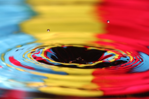 primo piano di una goccia d'acqua che cade e impatta con un corpo d'acqua