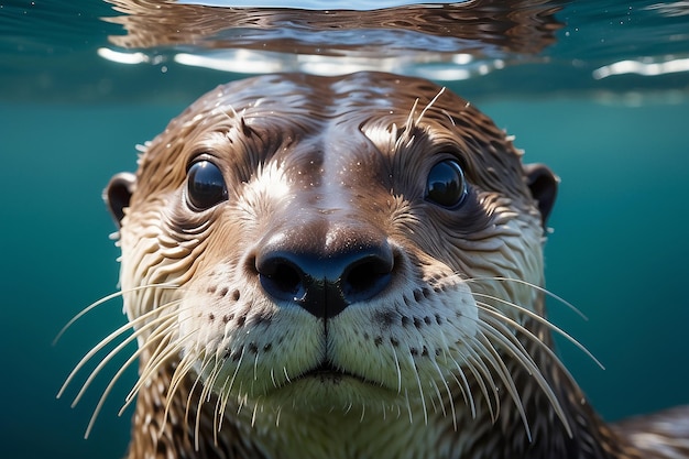 primo piano di una lontra di fiume nell'acqua