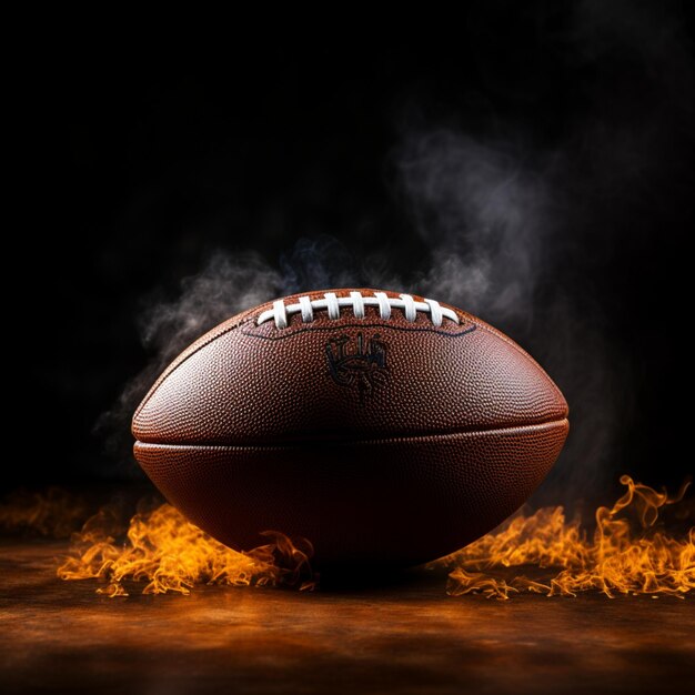 Primo piano di una palla da football americano avvolta in un fumo drammatico per le dimensioni dei post sui social media