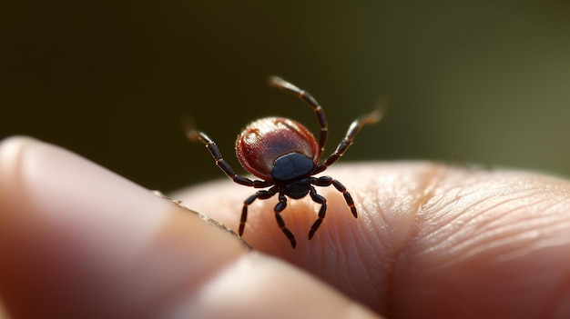 primo piano di una piccola zecca pericolosa piccolo insetto parassita sulla pelle umana