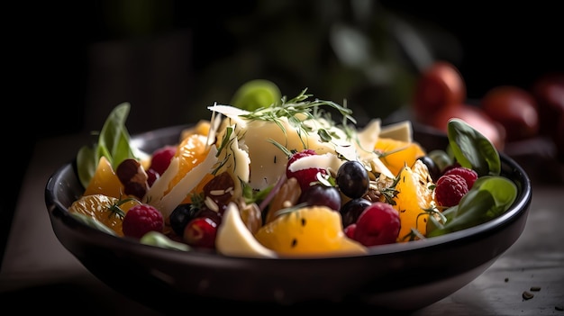 Primo piano di una sana insalatiera Cibo e salute IA generativa