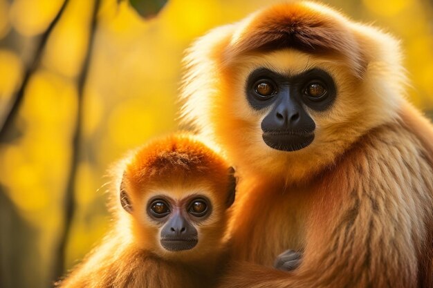 Primo piano di una scimmia Gibbon YellowCheeked Generative Ai