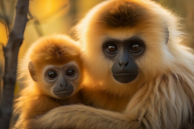 Primo piano di una scimmia Gibbon YellowCheeked Generative Ai