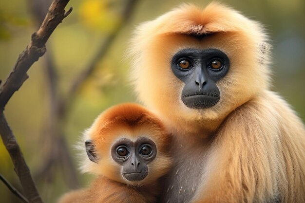 Primo piano di una scimmia Gibbon YellowCheeked Generative Ai