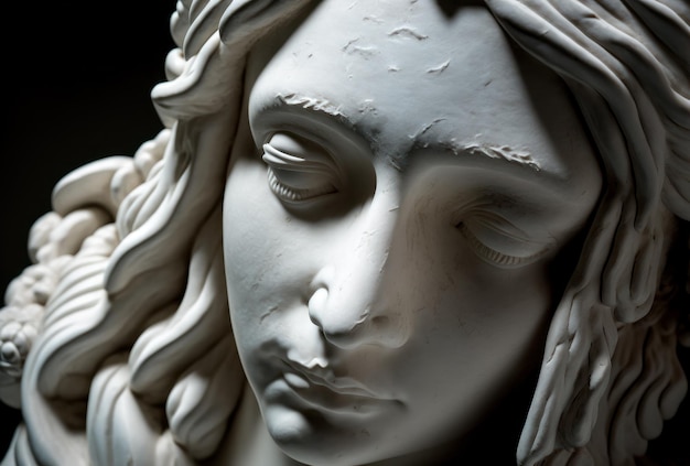 Primo piano di una statua del volto di una donna, creata con l'IA generativa
