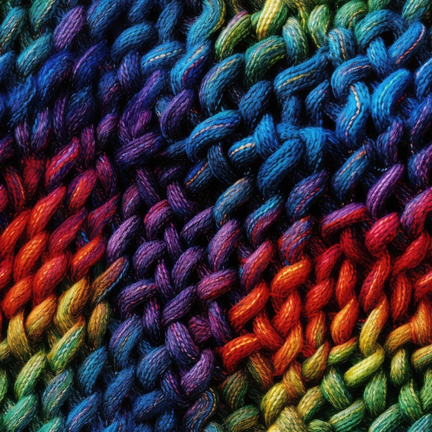 Primo piano di una trama di tweed arcobaleno con un motivo colorato