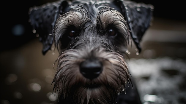 Primo piano di uno schnauzer miniatura cucciolo gioioso Generative AI