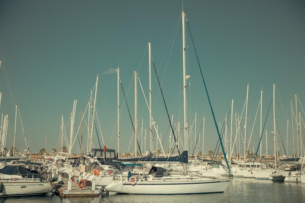 Primo piano di yacht nel porto turistico in mare