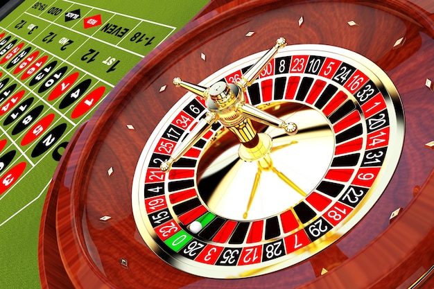 Primo piano estremo del classico tavolo da roulette del casinò. Rendering 3D.