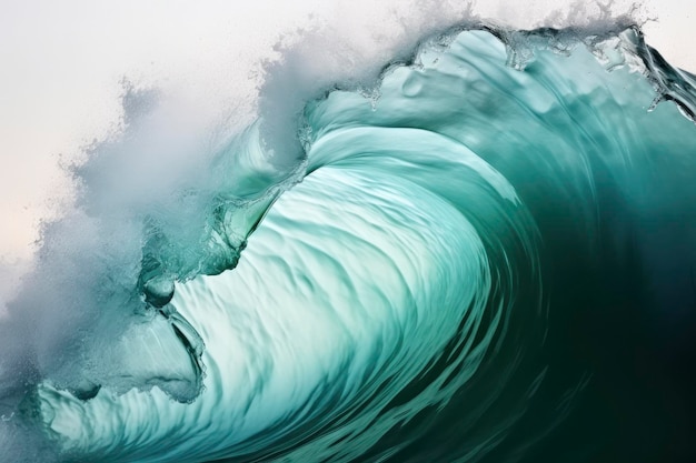 Primo piano estremo delle onde oceaniche color smeraldo che si infrangono