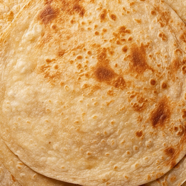 Primo piano estremo di una tortilla calda rotonda