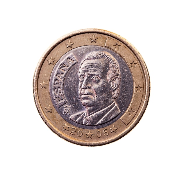 Primo piano fotografato sulla moneta bianca dell'unione europea di un euro