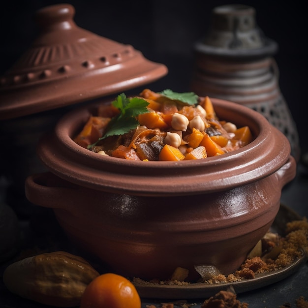 Primo piano fragrante di tagine marocchino