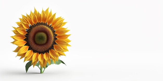 Primo piano Girasole realistico 3d isolato su banner bianco Posto per il testo IA generativa