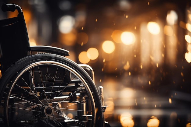 Primo piano Mano sulla ruota della sedia a rotelle che simboleggia la determinazione di fronte alla disabilità