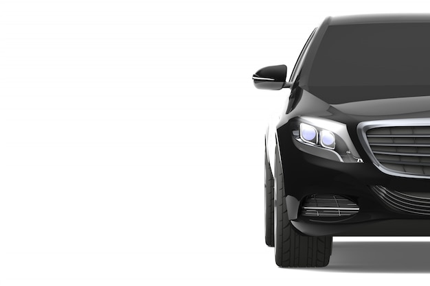 Primo piano nero dell'automobile moderna su fondo bianco