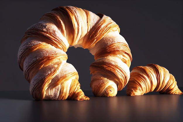 Primo piano panificio di deliziosi croissant arte generativa di AI