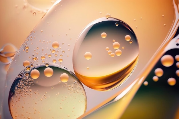 Primo piano prodotto cosmetico liquido trasparente Texture in gel con bolle Generazione AI