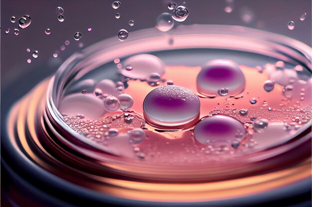 Primo piano Prodotto cosmetico liquido trasparente. Texture in gel con bolle, prodotto per la cura della pelle