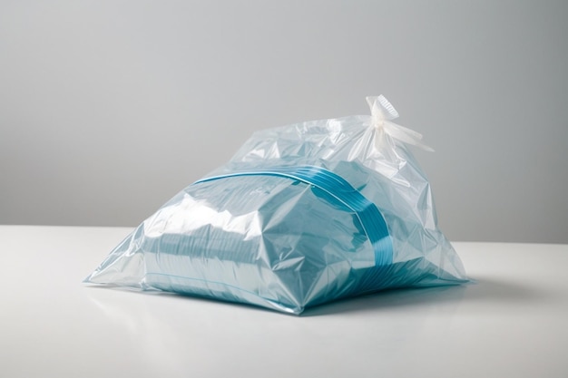 Primo piano su un sacchetto di cellophane trasparente in plastica su sfondo bianco AR c