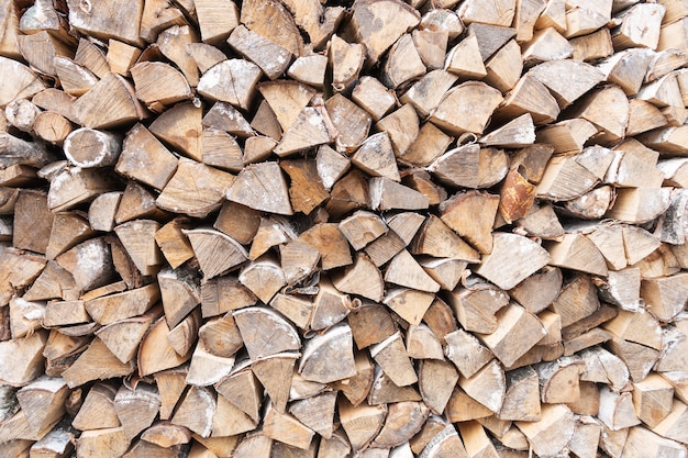 Primo piano sulla pila di legna da ardere texture foresta