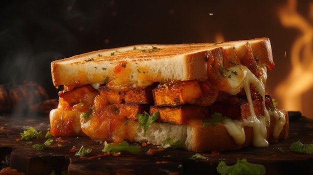 primo piano Tandoori Paneer Sandwich affumicato