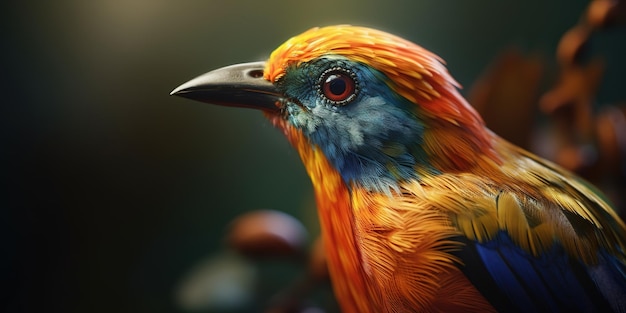 primo piano uccello colorato dietro lo sfondo della natura