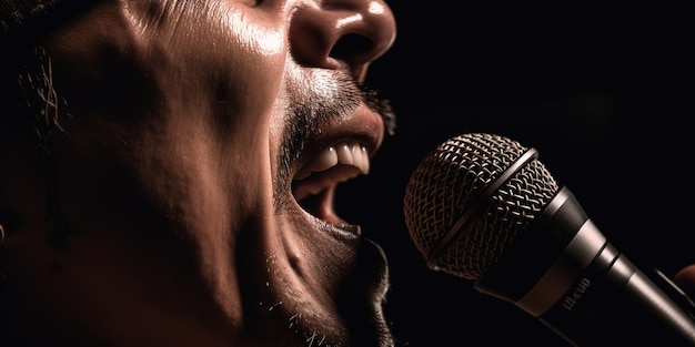 primo piano uomo che canta al concerto sul palco