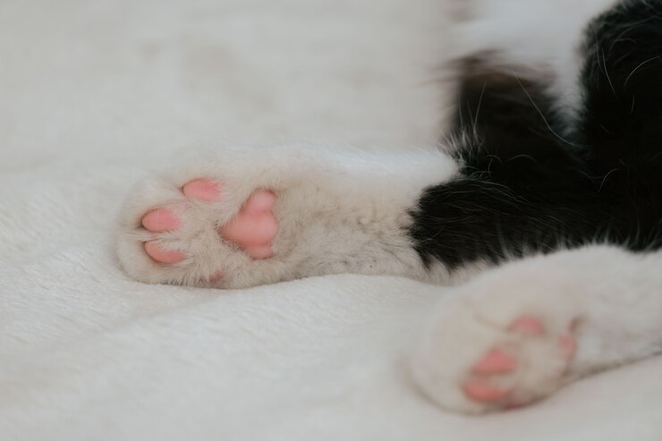Primo piano zampa di gatto bianco e nero