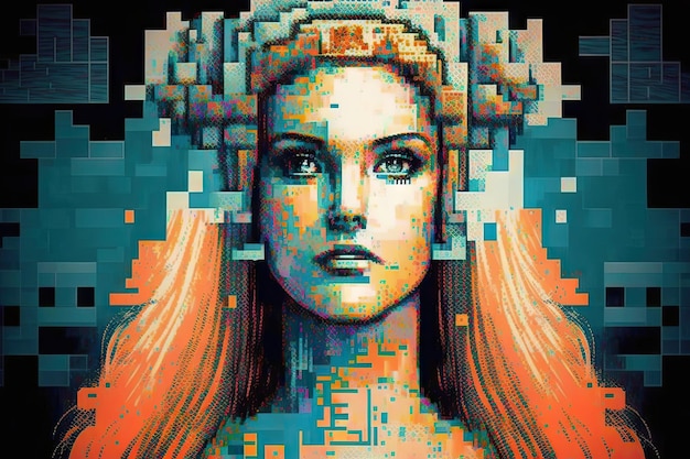 Princess pixelated glitch art retrò futuristica bella donna AI generativa AIG15