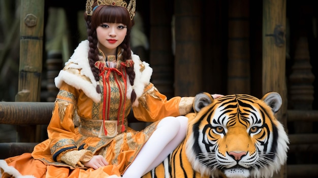 principessa con tigre immagine fotografica creativa ad alta definizione