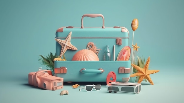 Priorità bassa blu di vacanza estiva con la valigia