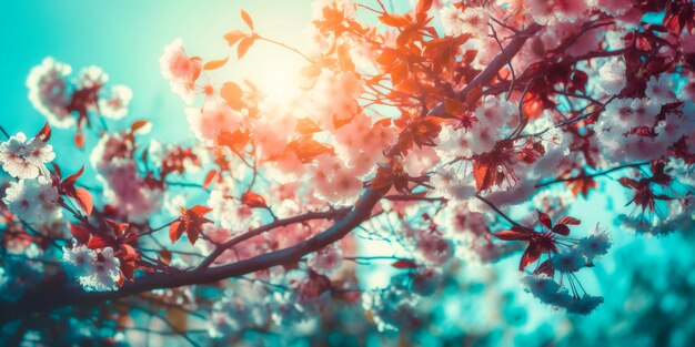 Priorità bassa bluastra del cielo dell'albero del fiore della primavera