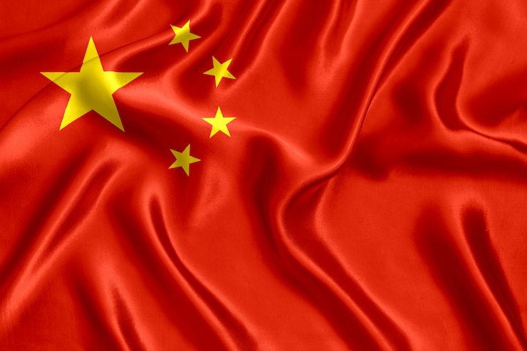 Foto priorità bassa del primo piano di seta della bandiera della cina