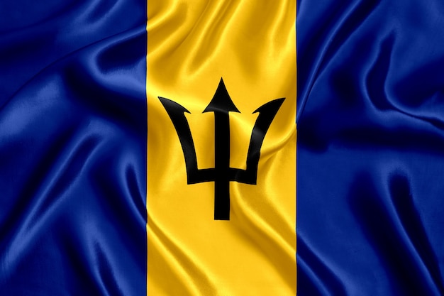 Priorità bassa del primo piano di seta della bandiera delle Barbados