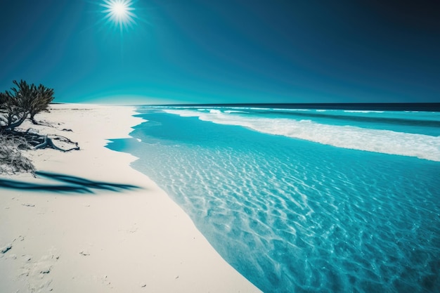 Priorità bassa della spiaggia dell'oceano blu Illustrazione AI Generative