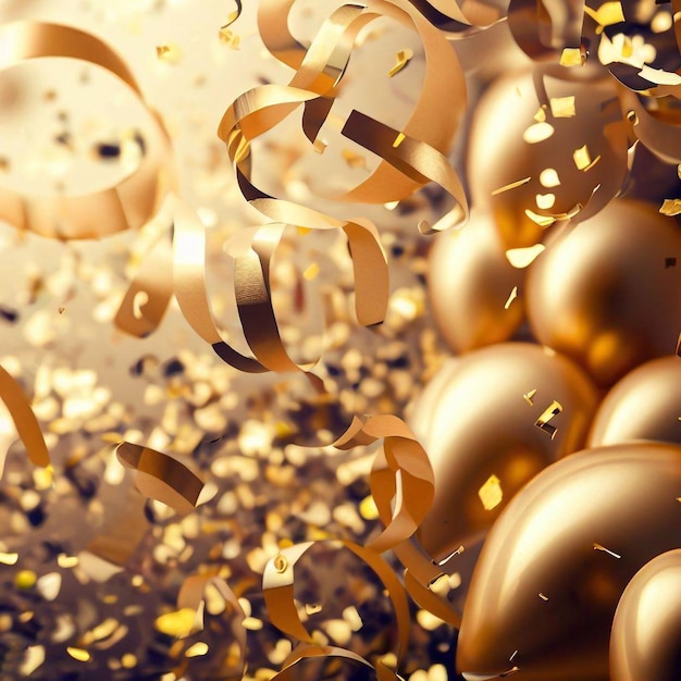 Priorità bassa di celebrazione dei coriandoli di palloncini d'oro e priorità bassa di struttura della scintilla di scintillio dell'oro