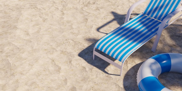 Priorità bassa di concetto di vacanza al mare di estate con le sedie a sdraio nella sabbia e una rappresentazione 3d del tubo di nuoto