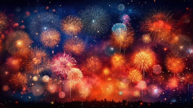 Priorità bassa di festa con illustrazione di fuochi d'artificio AI GenerativexA