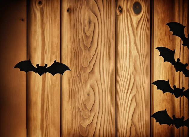 Priorità bassa di festa di Halloween con il pipistrello sulla tavola di legno con lo spazio della copia per testo