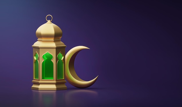 Priorità bassa islamica di Ramadan Kareem. Lanterna con sfondo lunare 3d. Eid Mubarak