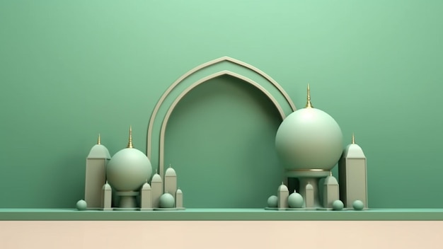 Priorità bassa pastello verde della decorazione islamica 3D con spazio