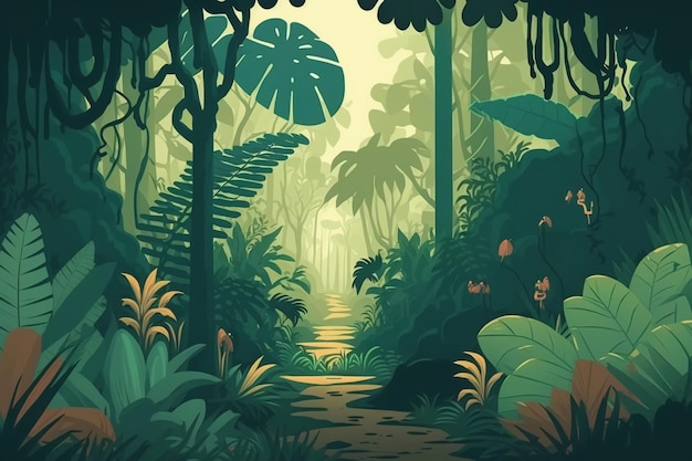 Priorità bassa piana della foresta tropicale 2DIA generativa