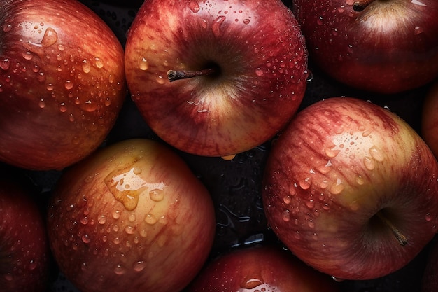 Priorità bassa senza giunte di mele fresche adornata con scintillanti goccioline d'acqua