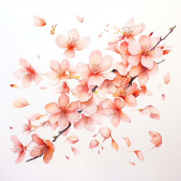 Pristine Serenity Una delicata array di petali di sakura color pesca su una tela bianca