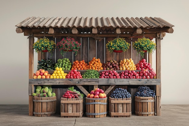 Private Street Outdoor Shop che vende verdure e frutta in primo piano generativo AI