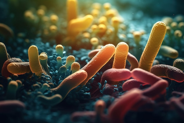 Probiotici Batteri Biologia microflora Salute intestinale Colonia di Escherichia coli Microrganismi al microscopio Probiotici Batteri intestinali Flora intestinale Agente patogeno infettivo